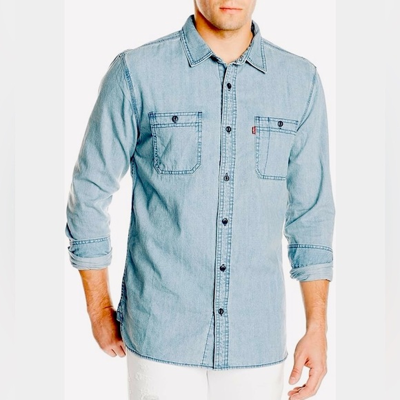 Levi’s Cotton Button Down Light Weight Shirt 2 Pocket Standard Denim Work Shirt - Picture 2 of 10
